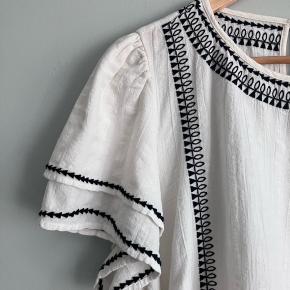 LOFT White & Black Peplum Flutter Sleeved Cotton Blend Top NWT Size XL - Picture 3 of 12